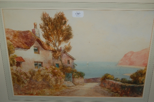 I. Lewis, early 20th Century watercolour, Shelley`s Cottage, Lynmouth, signed, 14ins x 20ins, gilt