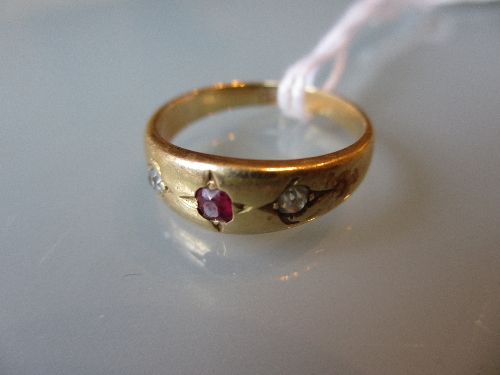 18ct Gold ruby and diamond set gypsy style ring