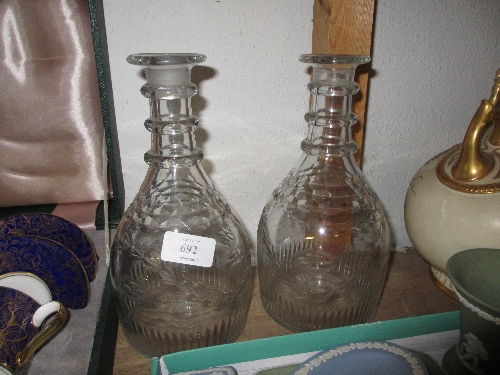 Pair of good quality 19th Century glass decanters etched with swags (no stoppers)