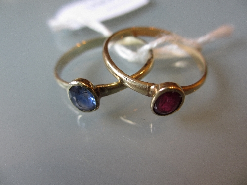 Two oval solitaire rings set with a ruby and a sapphire