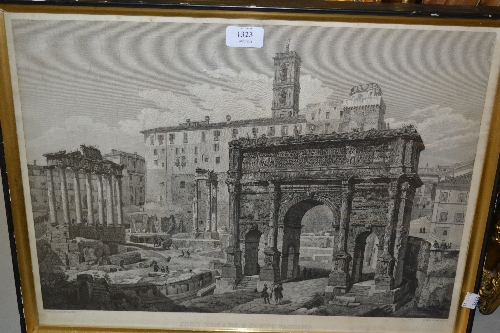 19th Century framed black and white engraving, view of Rome