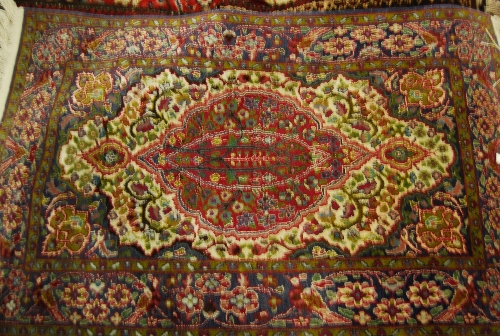 Small Indo Persian rug with medallion and floral design on ivory ground