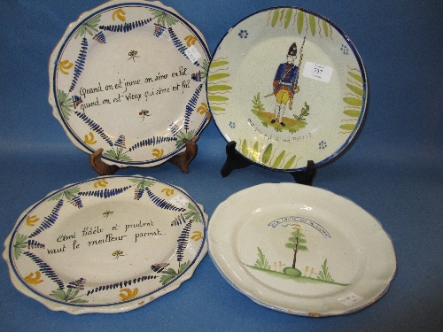 Four various Quimper pottery wall plates