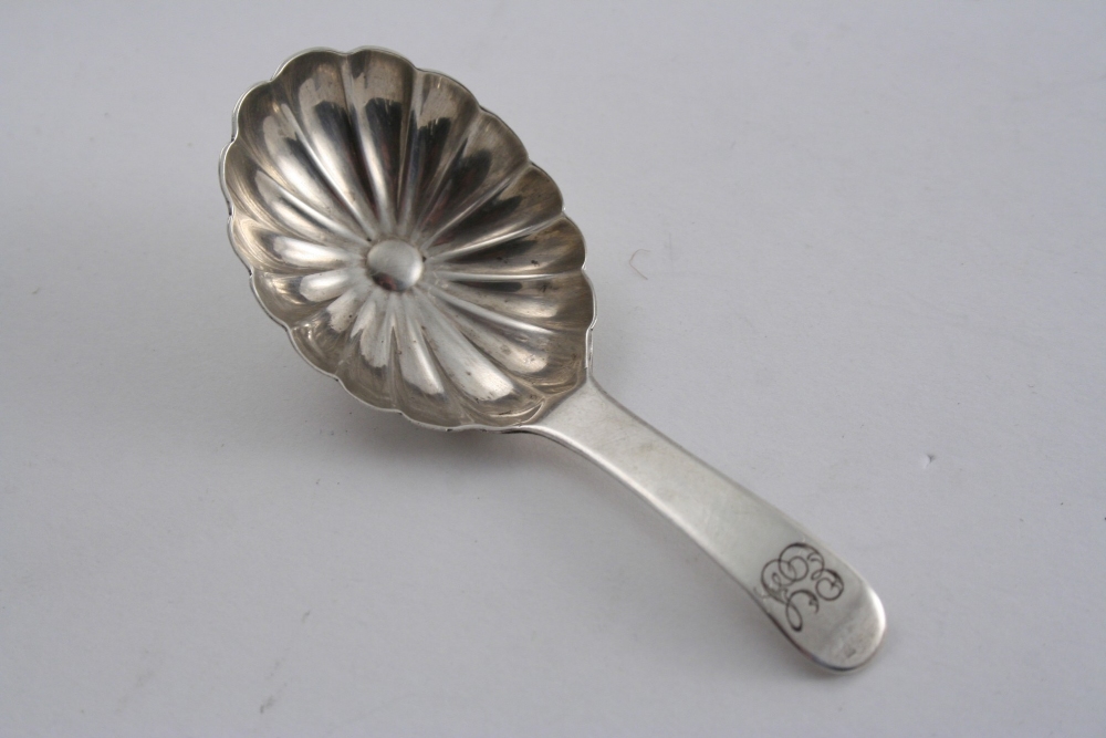 A GEORGE IV PROVINCIAL CADDY SPOON with a stylised, daisy-flower bowl, initialled "ES", by George