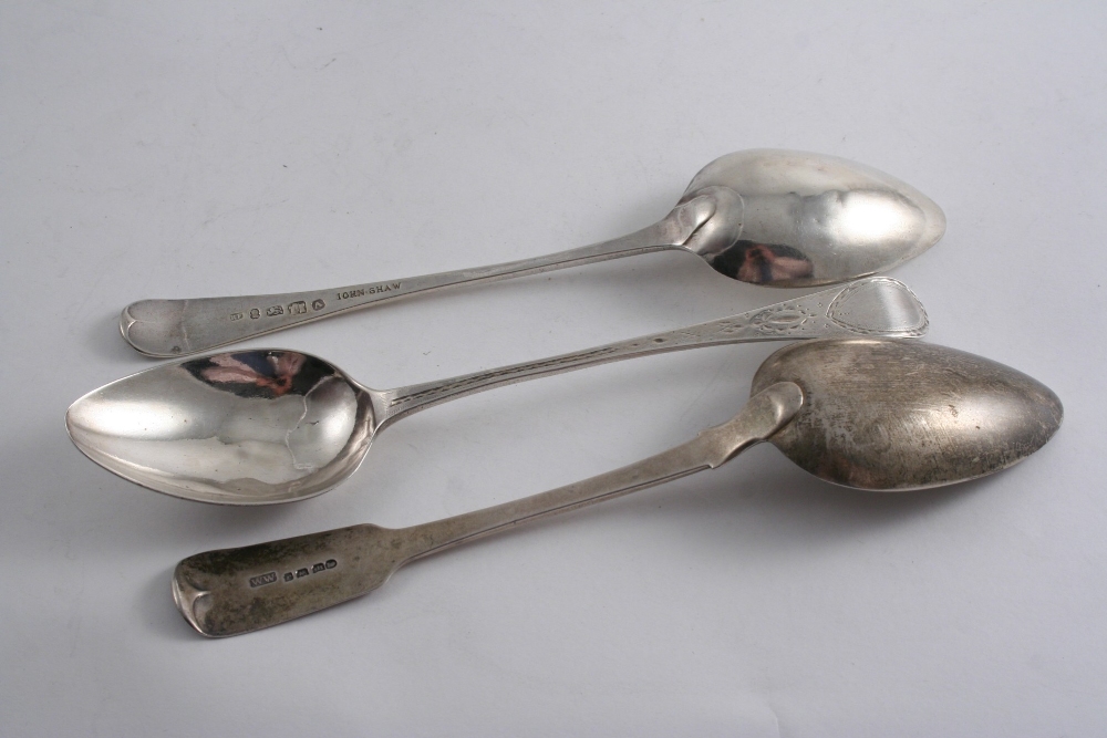 EXETER: A pair of George III bright-cut table spoons by Richard Ferns, Exeter 1797, struck also with