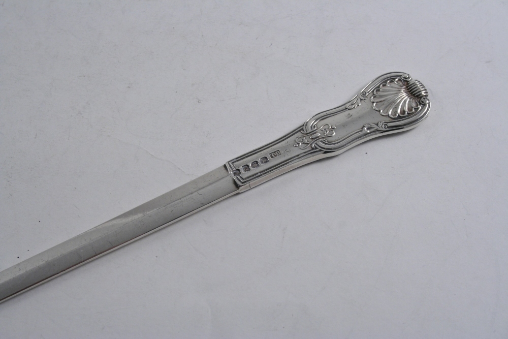 A GEORGE III MEAT SKEWER with an Hourglass pattern terminal, crested, by Thomas Barker, London 1811;