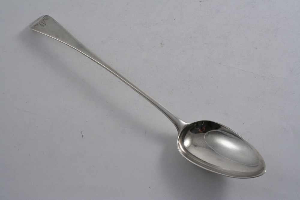 A GEORGE III OLD ENGLISH PATTERN BASTING SPOON initialled "W", by Richard Crossley, London 1794;