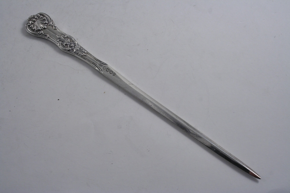 EXETER: A Victorian Queen`s pattern meat skewer, initialled "M.M", by W.R. Sobey, Exeter 1850; 10.8"