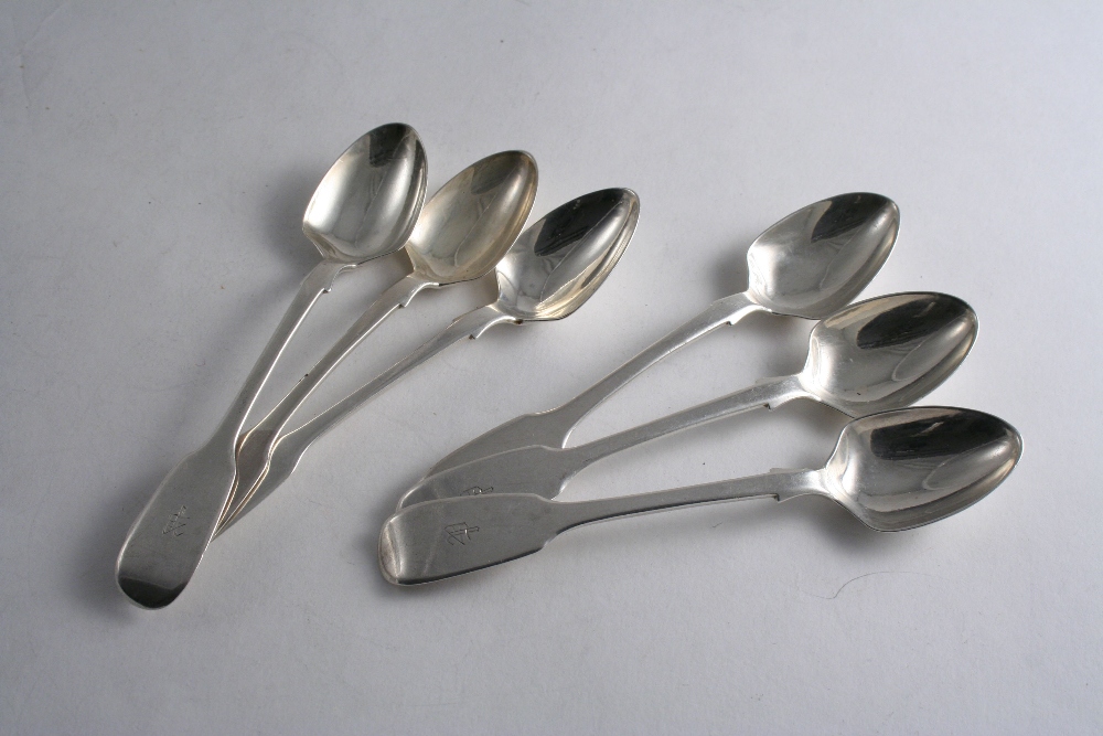 A SET OF SIX VICTORIAN FIDDLE PATTERN EGG SPOONS initialled "P" by Charles Boyton, London 1865; 3.