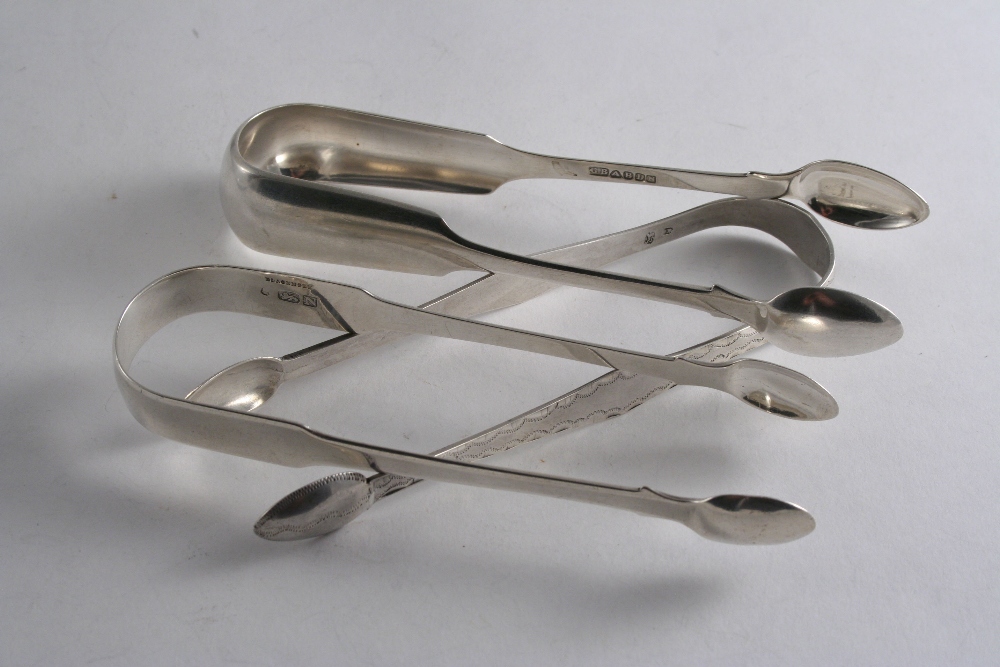 SUGAR TONGS: A Fiddle pair by William Welch of Exeter 1809 also stamped "BLACMORE" (incuse), a