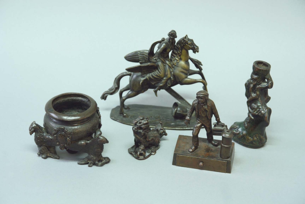 A BRONZE FIGURE OF PEGASUS 6ins. (15cms.) high, together with a Venetian style inkwell supported