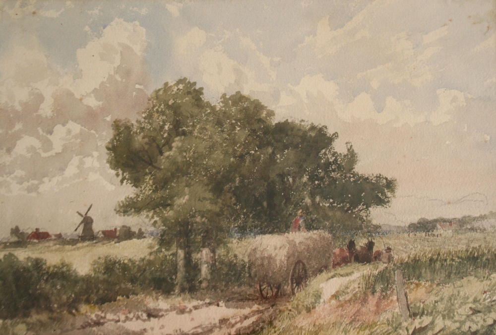 HENRY H. PARKER (1858-1930) HAYWAIN ON A LANE Signed, watercolour and pencil 36.5 x 54cm. ++