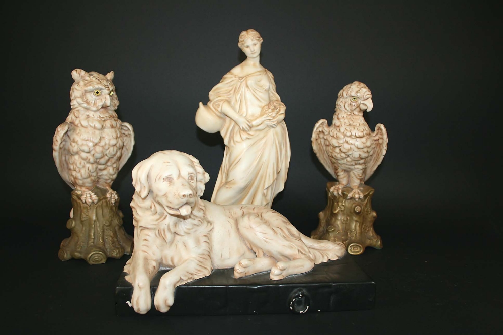 UNUSUAL CROWN DEVON `IVRINE` ANIMALS including a figure of an Owl, Parrott, and Dog, all from the