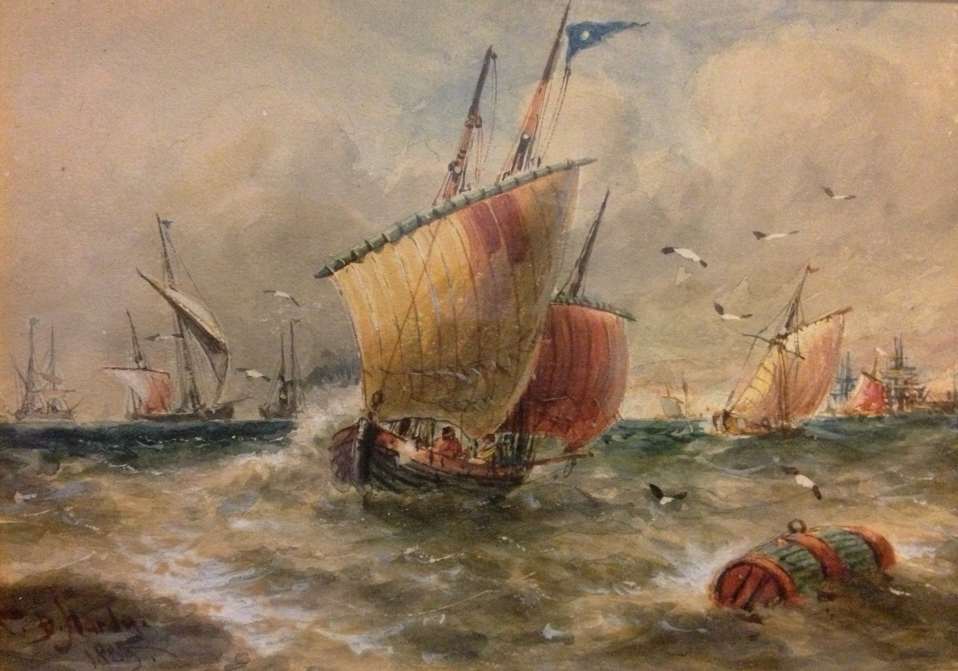 THOMAS BUSH HARDY (1842-1896) SHIPPING OFFSHORE Signed and dated 1889, watercolour 12.5 x 16.5cm. ++