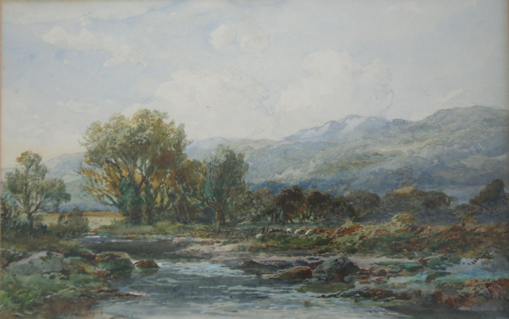 ALBERT POLLITT (1856-1926) NORTH WALES RIVER VALLEY; ROCKS AT LOW TIDE Two, each signed, watercolour