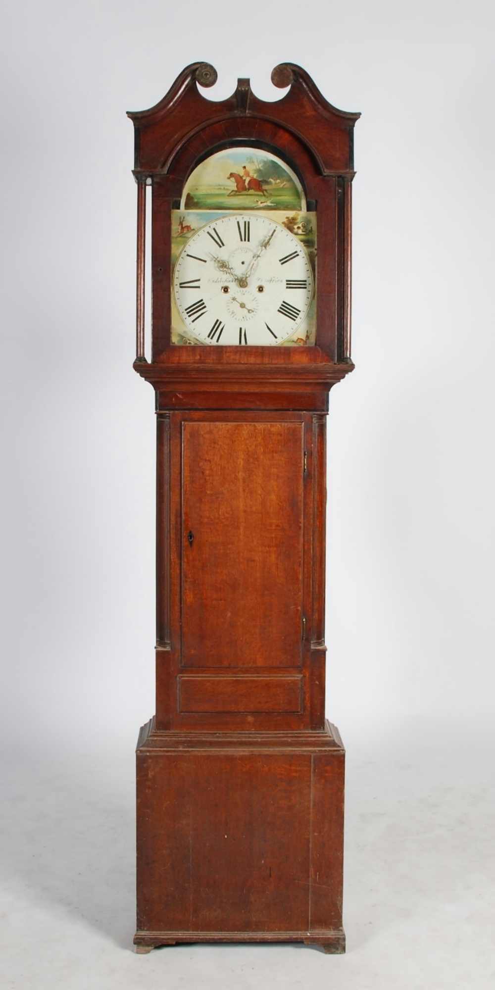 A 19th century oak longcase clock, Robt. Todd, Dumfries, the enamel dial with Roman numerals,