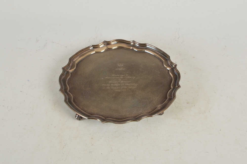 A mid 20th century presentation silver salver, Sheffield, 1965, makers mark of EHP Co. Ltd.,