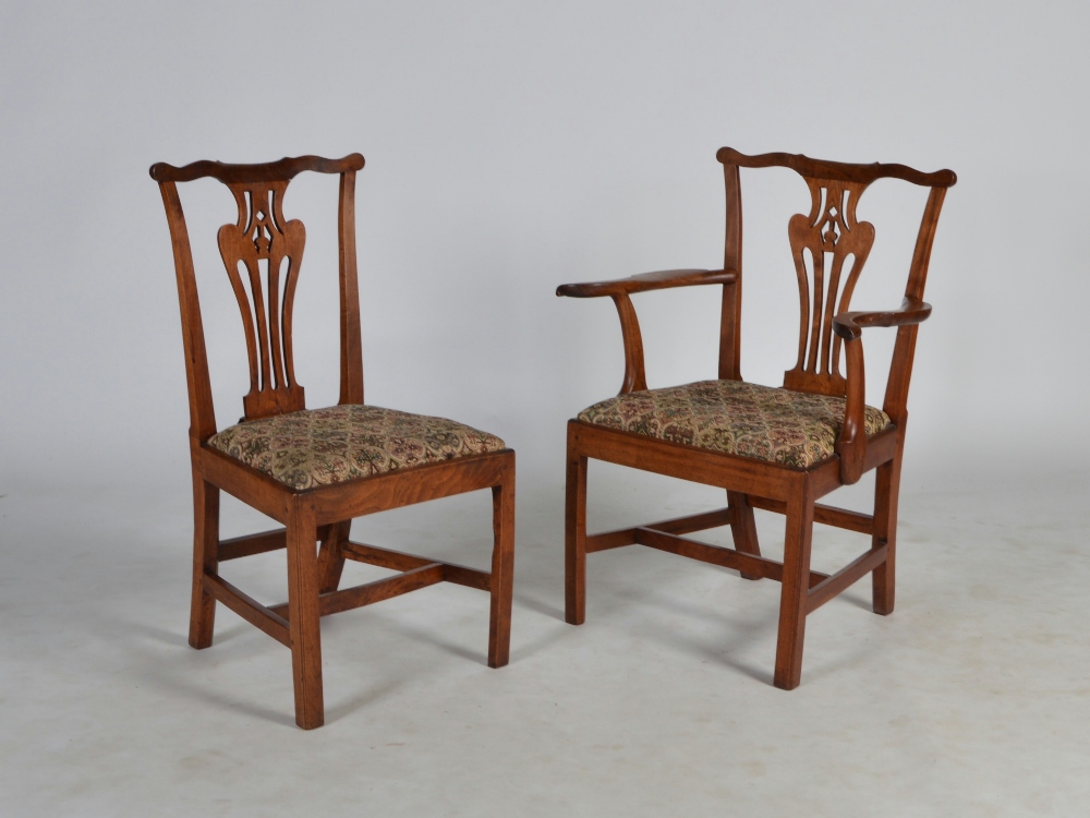 A set of six 19th century George III style mahogany dining chairs, the shaped top rails above