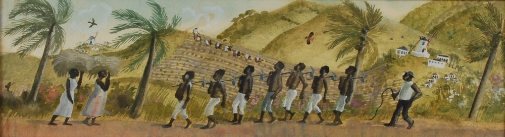 South African School Plantation workers watercolour 14.5cm x 53cm