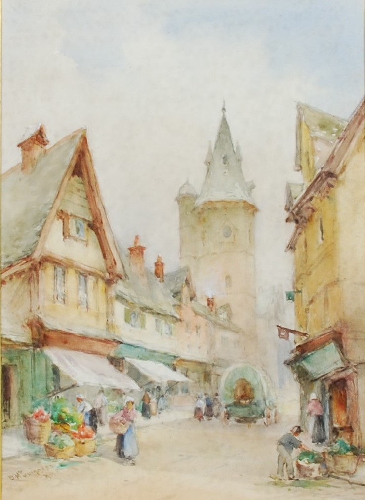William Bingham McGuiness RHA (1849-1928) Old Houses, Normandy watercolour, signed lower left 35cm x