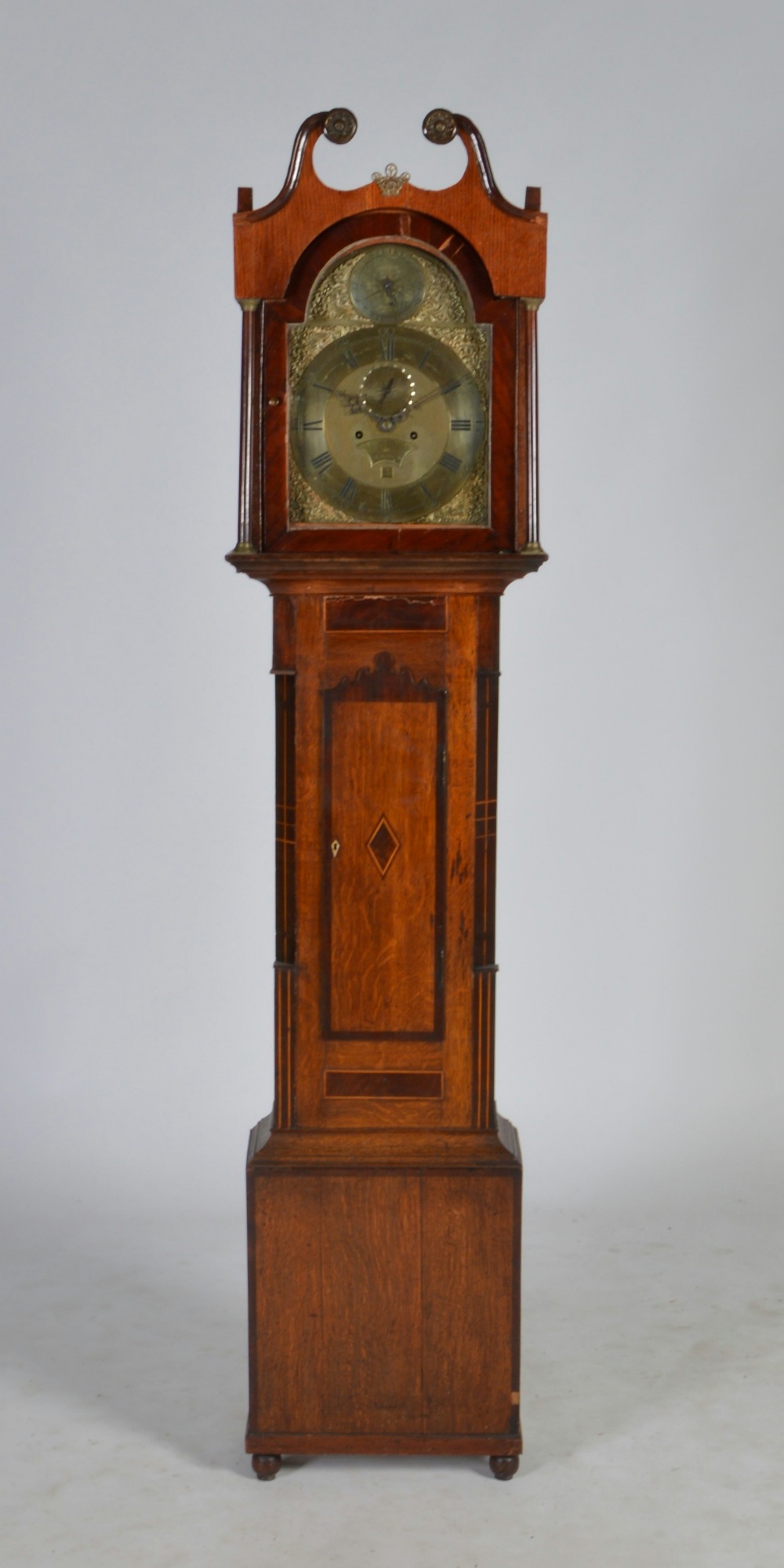 A George III oak longcase clock, John Jeffrey, Glasgow, the 11¾" brass dial with brass chapter