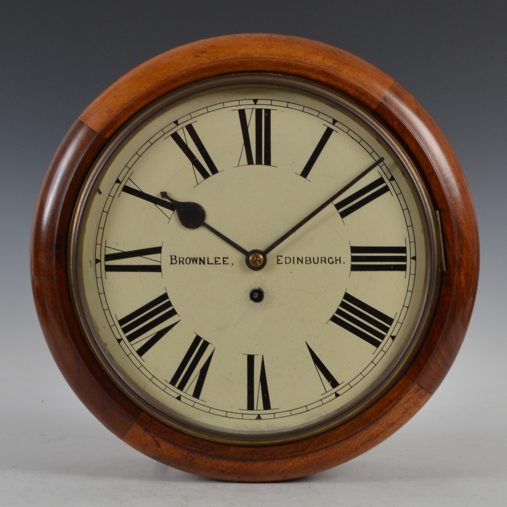 A 19th century mahogany single fusee wall clock BROWNLEE, EDINBURGH, the 12 1/4 " enamel dial with