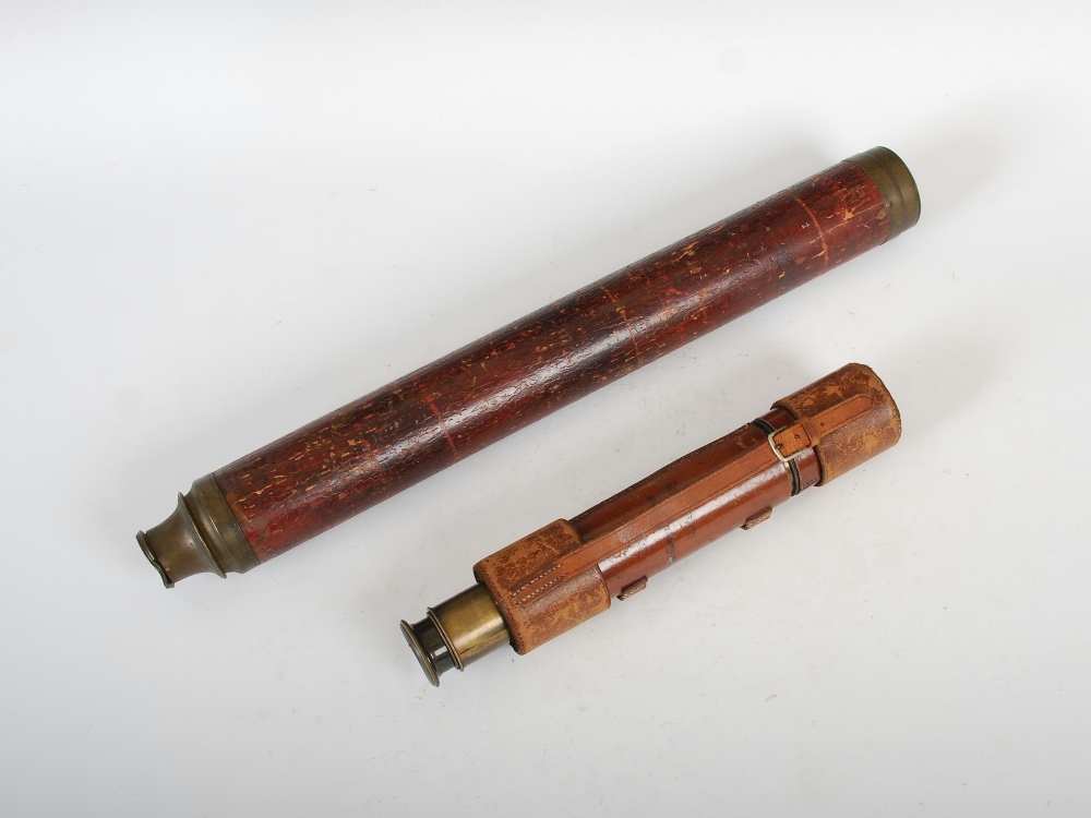 A late 19th century single draw `Day or Night` telescope by Dollond, London, and a three draw