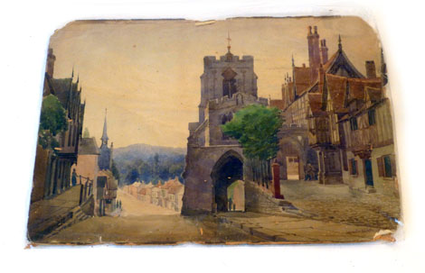 R...W.. Withers-Lee
A view of Lord Leycester's Hospital Chapel, Warwick
Signed, inscribed and