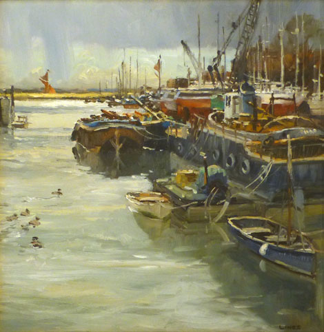 John Lines (b 1938)
'The Red Sail, Maldon'
Signed
Oil on board 29.5x29.5cm CONDITION REPORT: good