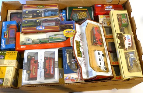 A collection of diecast models including Corgi, Cameo, Lledo and others, each boxed, approximately