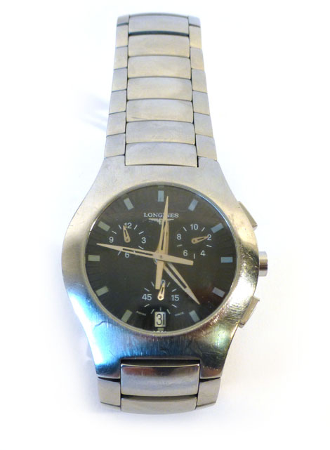 A Longines gentleman's chronograph steel wristwatch, calibre 541 with second hand section, 3-12 dial