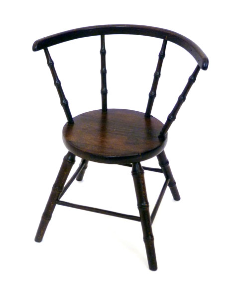 An elm child's country stick back chair with simulated bamboo supports and circular seat, h50cm