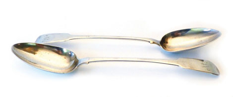 A George III silver Fiddle pattern stuffing spoon, initialled W, WE, London 1806 together with