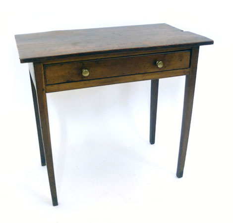 A 19th century mahogany side table with single drawer on square tapering legs, w77 x d44 x h70cm