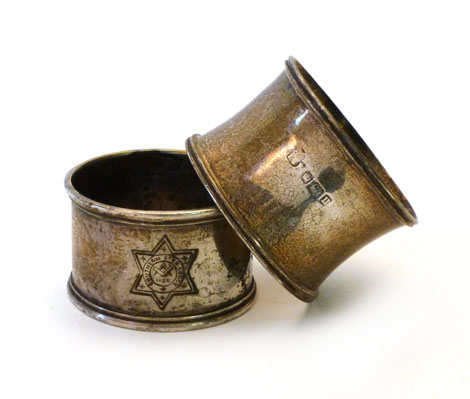 A Victorian silver napkin ring bearing a Masonic symbol for Southern Star Lodge 1158 together with