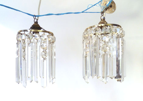 A pair of cut glass chandeliers, each with clear lustres, h18cm