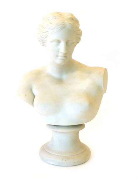 A 19th century Parian bust of Venus de Milo on a circular pedestal base, h27cm CONDITION REPORT: