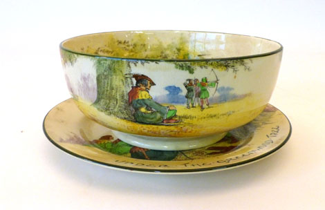 A Royal Doulton "Under the Greenwood Tree" series ware footed bowl, 22.5cm diameter together with