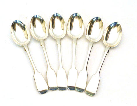 A set of six Victorian silver Fiddle pattern dessert spoons, John Marshall, London 1895, 9oz