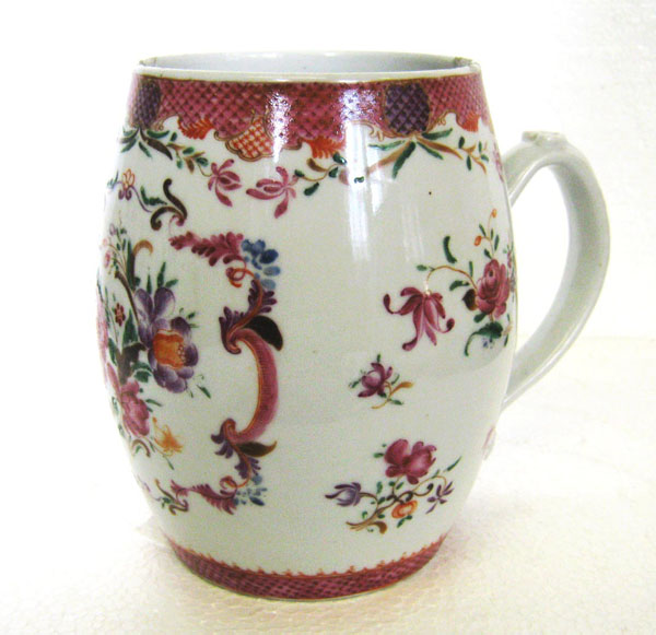 CHINESE EXPORT JUG, 18th century, in famille rose palette, the loop handle with moulded heart