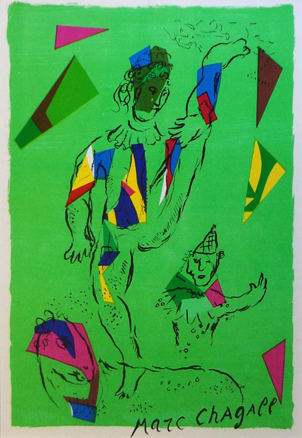 MARC CHAGALL (French, Russian 1887-1985), 'The Green Acrobat', original lithograph, Mourlot: 946,