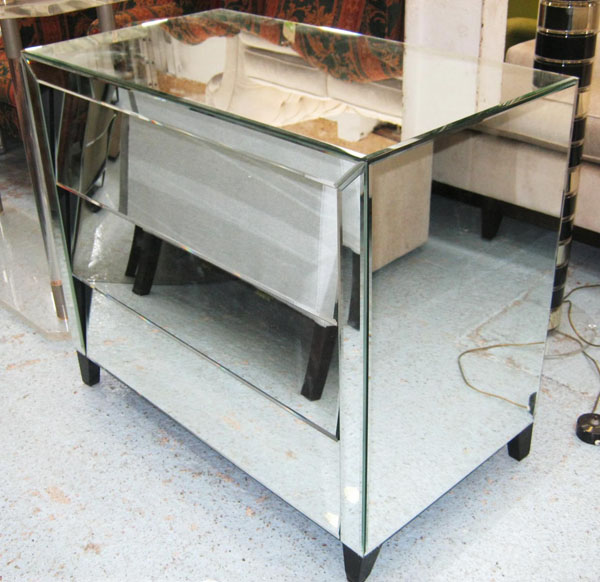 MIRRORED CHEST, with three long drawers, 51cm x 91cm x 78cm H.