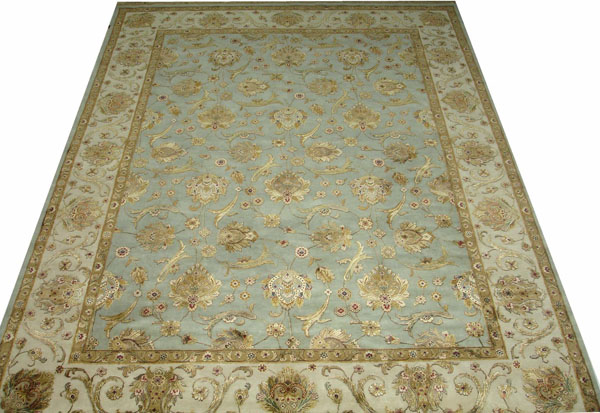 VERY FINE PART SILK AGRA CARPET, 366cm x 274cm, comprising pure silk Shah Abbas flowers on blue grey