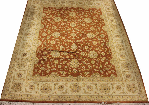 EXTREMELY FINE PURE SILK TABRIZ DESIGN CARPET, 306cm x 245cm, the coloured field bearing an