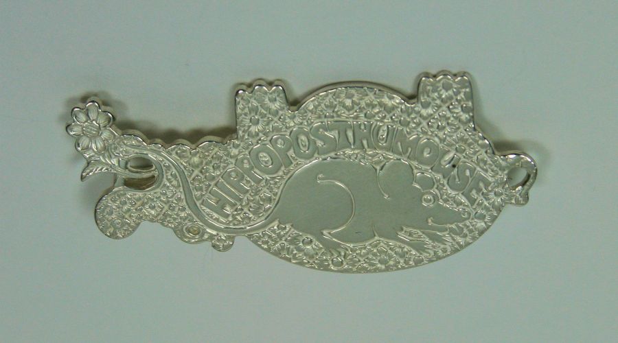 MALCOLM APPLEBY - `Hippoposthumouse` brooch in the shape of a inverted hippopotamus with engraved