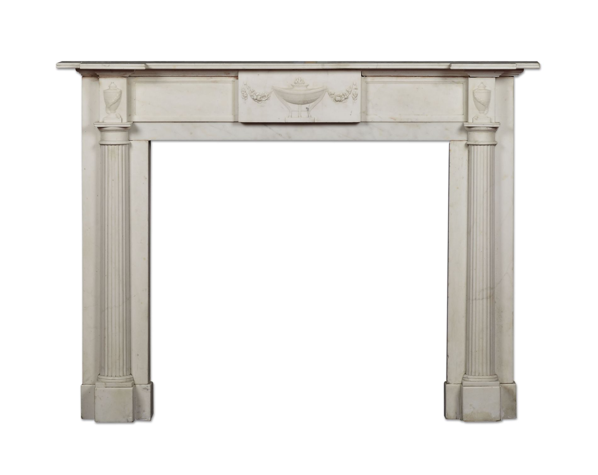 GEORGE III NEOCLASSICAL WHITE MARBLE FIRE SURROUND LATE 18TH CENTURY the inverted breakfront