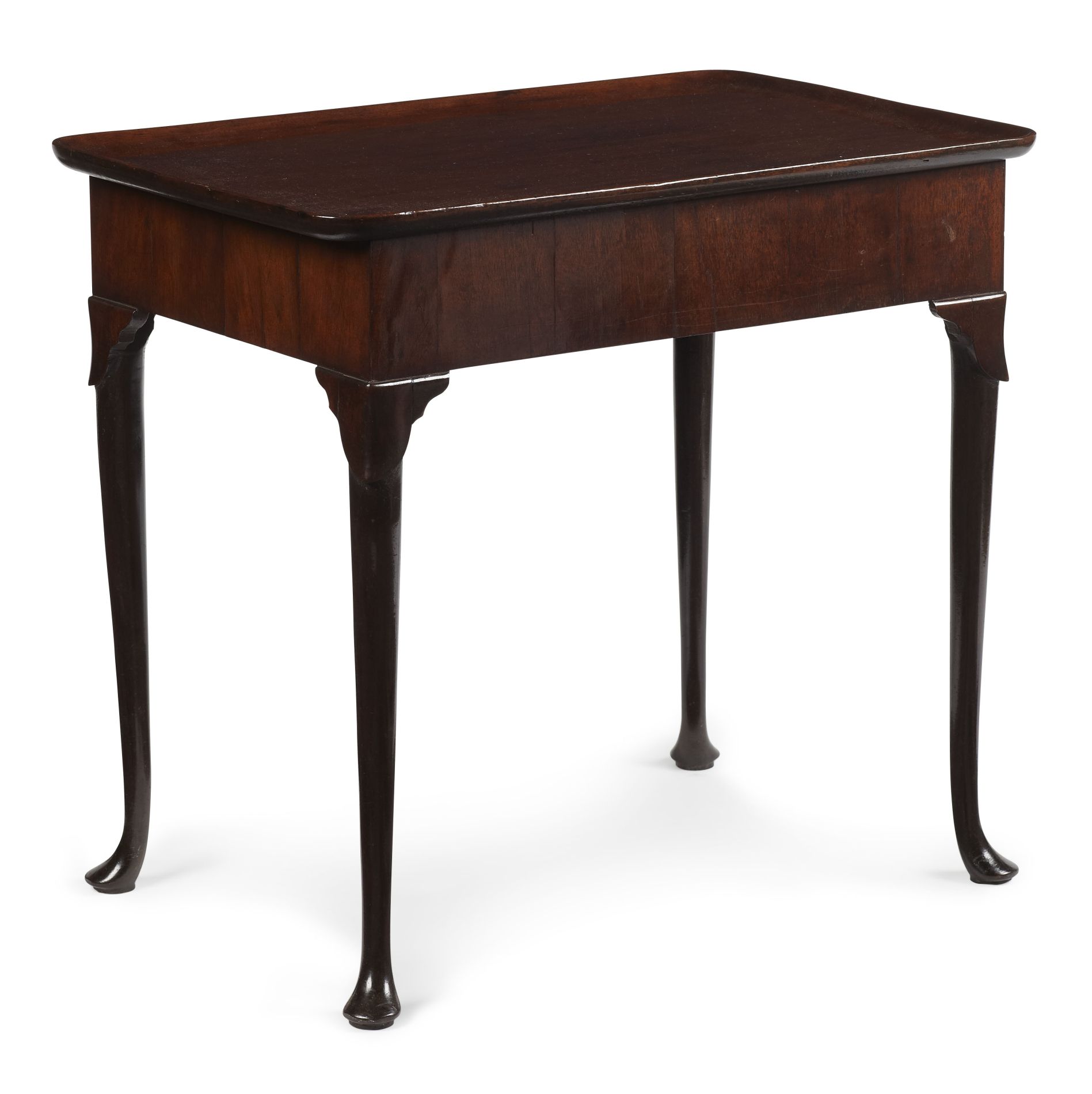 GEORGE II MAHOGANY SILVER TABLE CIRCA 1750 the rounded rectangular dish top above a plain frieze