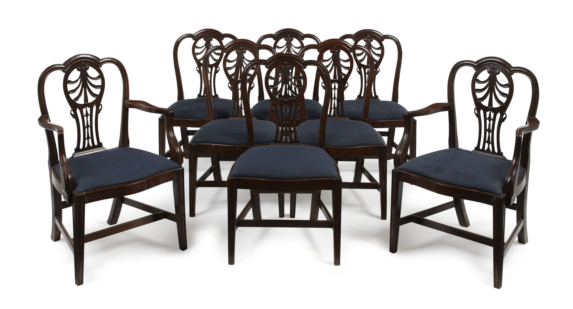 SET OF EIGHT GEORGE III STYLE MAHOGANY DINING CHAIRS 19TH CENTURY comprising six side chairs and two
