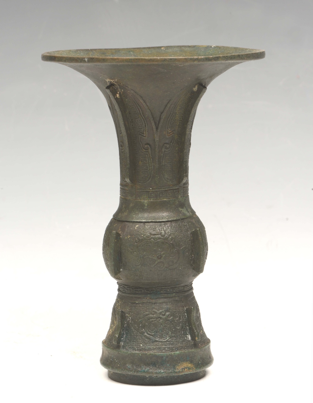 A CHINESE BRONZE KU FORM VASE, 19th Century, 6" (15cm).