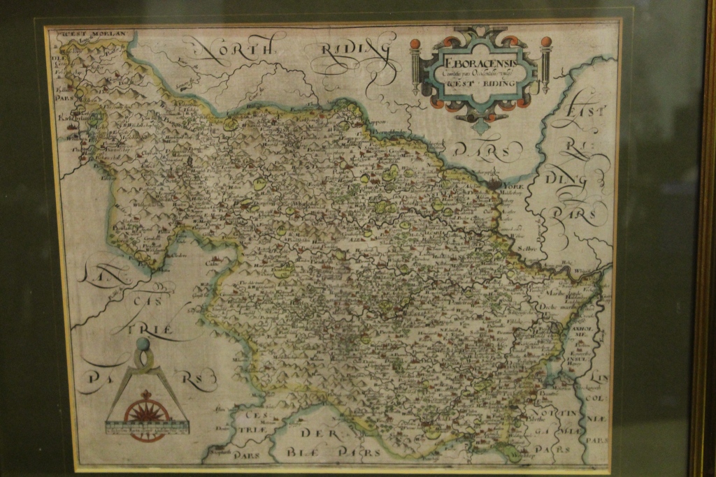 A Georgian coloured engraved map of Yorkshire, West Riding by Christopher Saxton